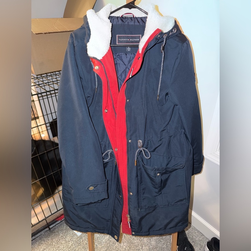 Tommy Hilfiger Dark Blue and Red warm coat